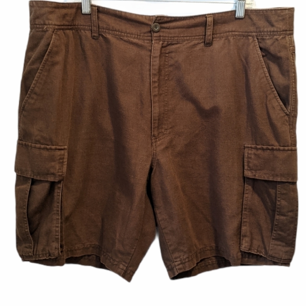 𝅺mantles men’s linen blend brown cargo shorts sz 40